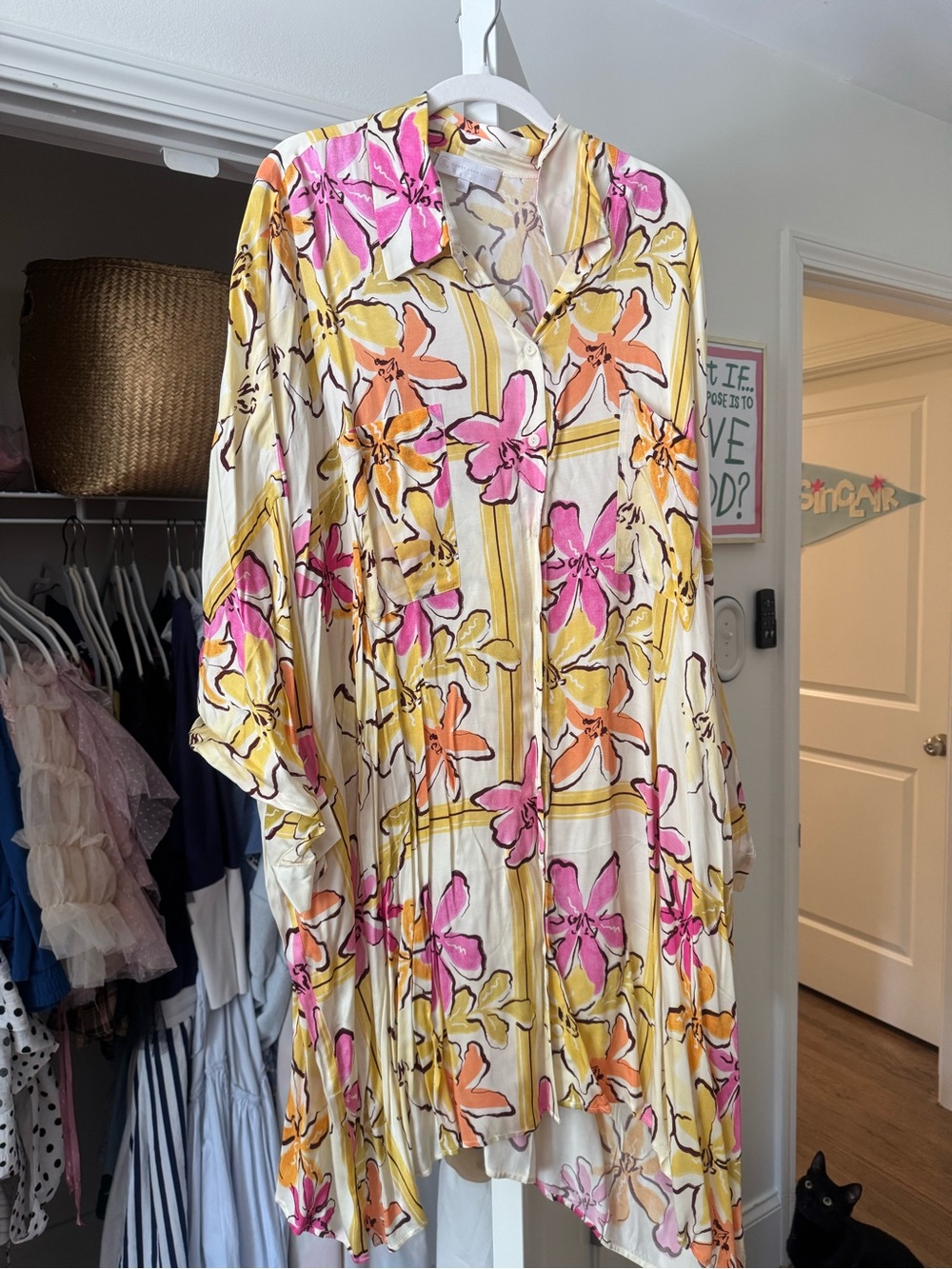 Corey Lynn Calter Floral Button-Front Tunic Dress in Pink, Yellow & Orange